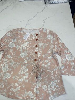 Source Unknown Dusty Rose Floral Tie-Front Tunic
